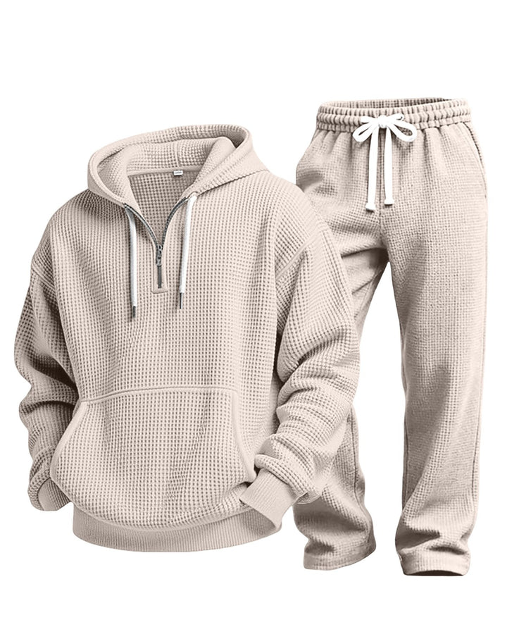 Alohadaddy® Waffle-knit Solid color Long-sleeve Long pants Two-piece set Athletic Casual Men&