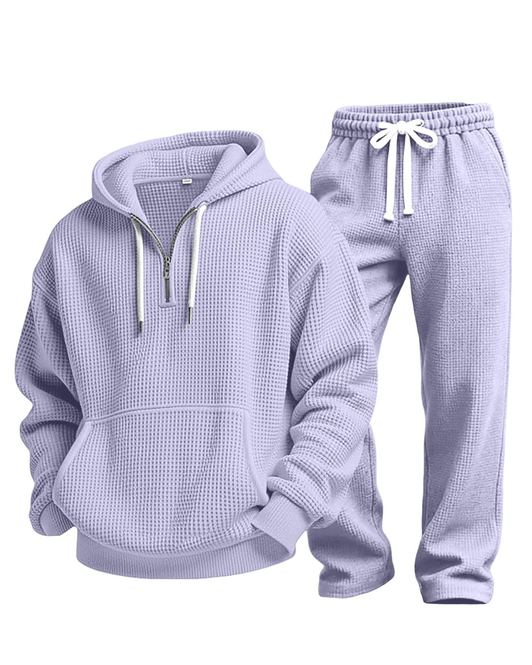Alohadaddy® Waffle-knit Solid color Long-sleeve Long pants Two-piece set Athletic Casual Men&