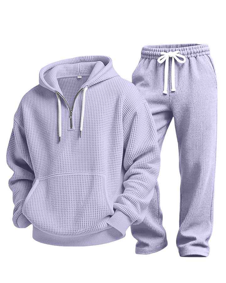 Alohadaddy® Waffle-knit Solid color Long-sleeve Long pants Two-piece set Athletic Casual Men&