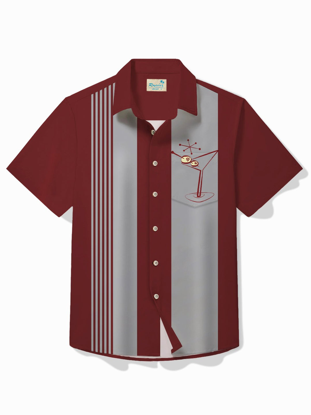 Alohadaddy Vintage Bowling Glass Print Chest Pocket Shirt Plus Size Men&