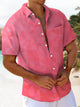Alohadaddy Leisure Collection Geometric Triangle Gradient Color Print Art Pocket Cardigan Button Polyester Stretch Short Sleeve Shirt