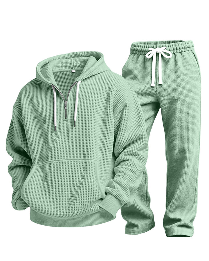 Alohadaddy® Waffle-knit Solid color Long-sleeve Long pants Two-piece set Athletic Casual Men&
