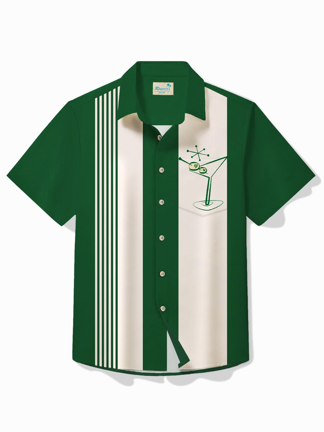 Alohadaddy Vintage Bowling Glass Print Chest Pocket Shirt Plus Size Men&
