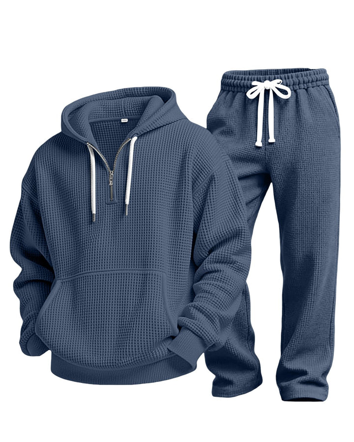 Alohadaddy® Waffle-knit Solid color Long-sleeve Long pants Two-piece set Athletic Casual Men&