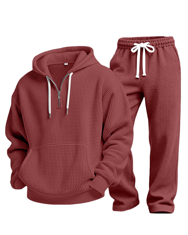 Alohadaddy® Waffle-knit Solid color Long-sleeve Long pants Two-piece set Athletic Casual Men&
