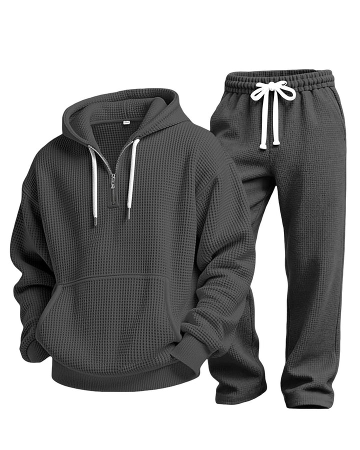 Alohadaddy® Waffle-knit Solid color Long-sleeve Long pants Two-piece set Athletic Casual Men&