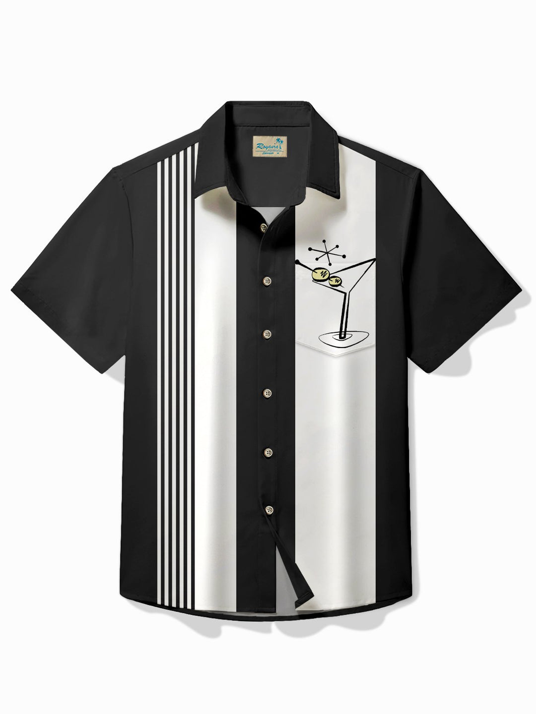 Alohadaddy Vintage Bowling Glass Print Chest Pocket Shirt Plus Size Men&