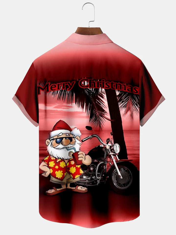 Chemises décontractées imprimées de grande taille avec motif de moto et de père Noël pour les vacances de Noël d&