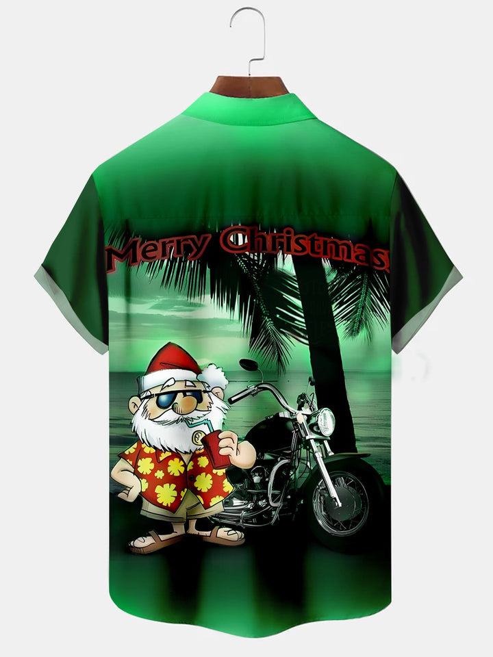 Chemises décontractées imprimées de grande taille avec motif de moto et de père Noël pour les vacances de Noël d&