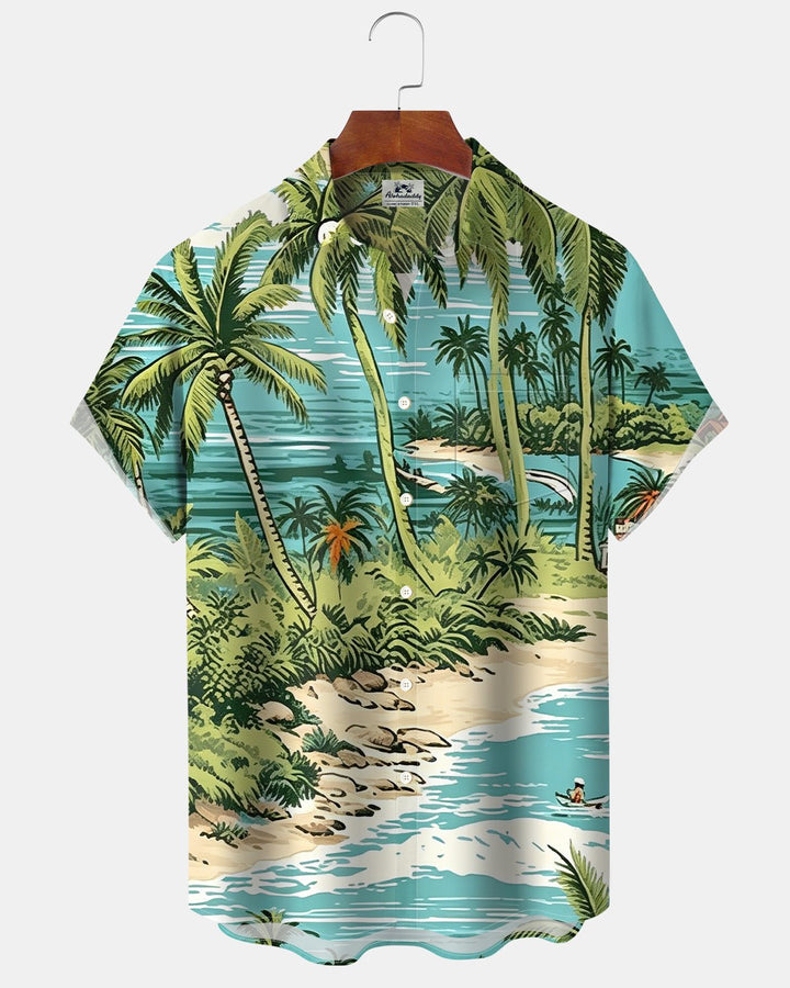 Alohadaddy® Casual Coconut Tree And BeachPattern Men&