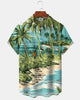 Alohadaddy® Casual Coconut Tree And BeachPattern Men's Short-Sleeve Shirt