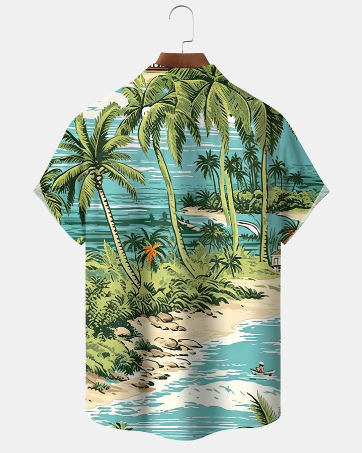 Alohadaddy® Casual Coconut Tree And BeachPattern Men&