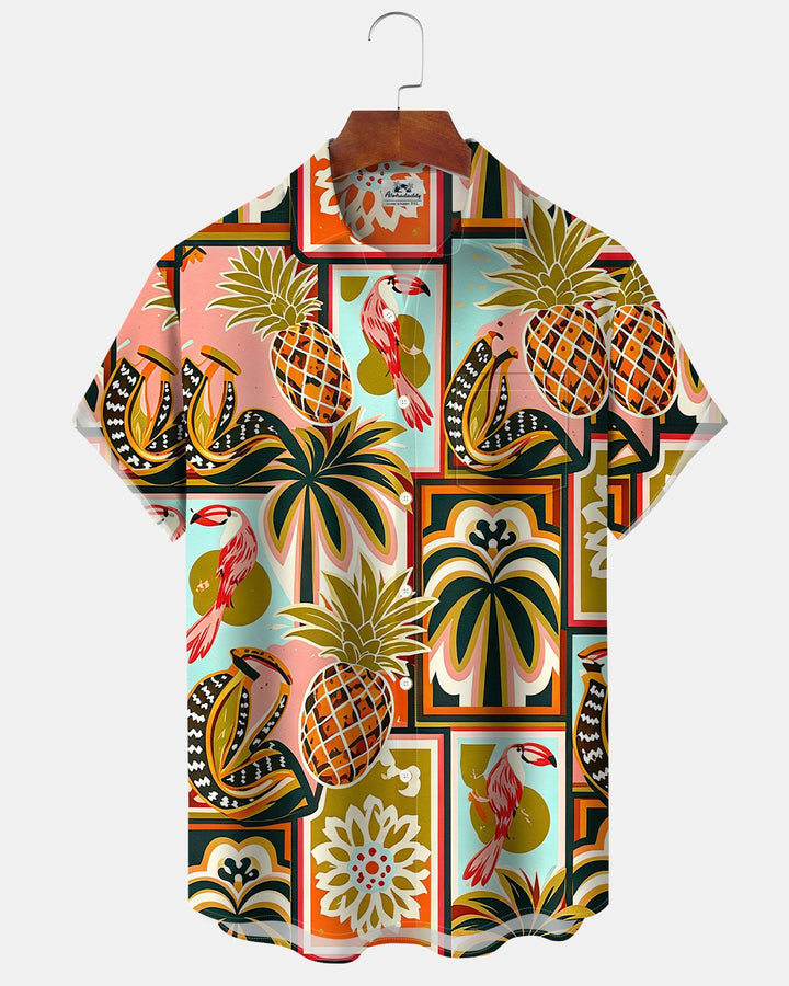 Alohadaddy® Hawaiian Tropical Pineapple Floral Parrot Coconut Tree Men&