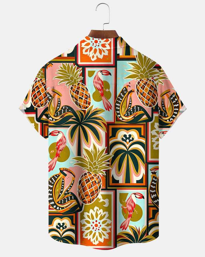 Alohadaddy® Hawaiian Tropical Pineapple Floral Parrot Coconut Tree Men&