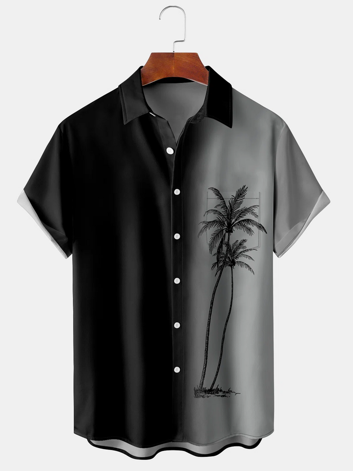 Camisa hawaiana de manga corta, informal, transpirable y con estampado de cocoteros degradados para hombre