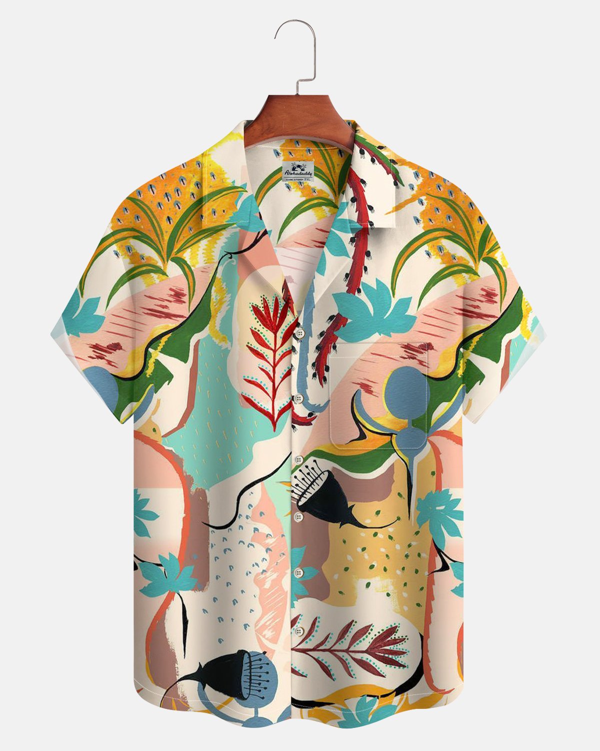 Alohadaddy®Hawaiian Hand-Painted Floral And Plant-Themed Vacation-Style Short-Sleeved Shirt