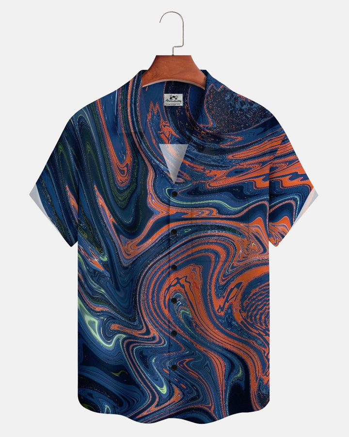 Alohadaddy® Casual Blue Abstract Fluid Marble Pattern Men&