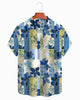 Alohadaddy® Casual Blue Floral Color Block Men's Short-Sleeve Shirt