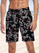 Alohadaddy® Hawaiian Flowers Art Print Drawstring Men's Beach Shorts Big & Tall
