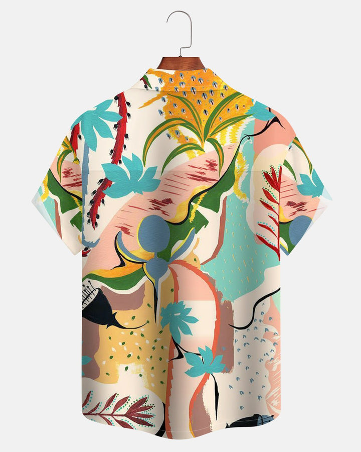 Alohadaddy®Hawaiian Hand-Painted Floral And Plant-Themed Vacation-Style Short-Sleeved Shirt