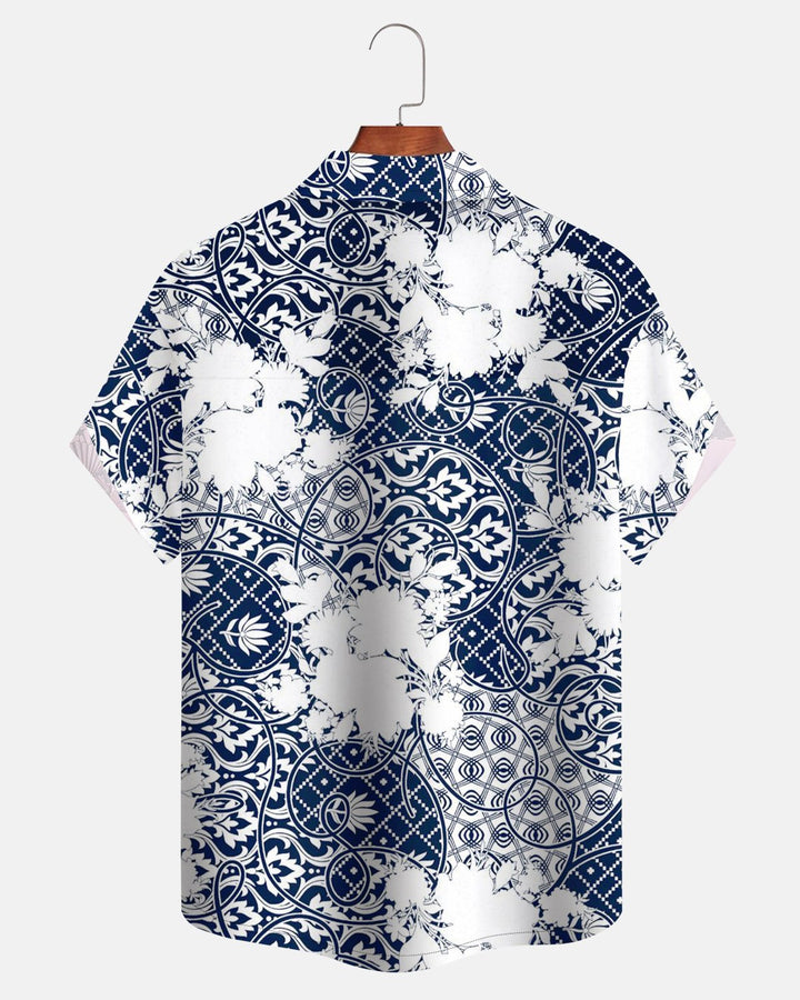 Alohadaddy® Casual Retro Blue And White Porcelain European Scroll Floral Pattern Men&