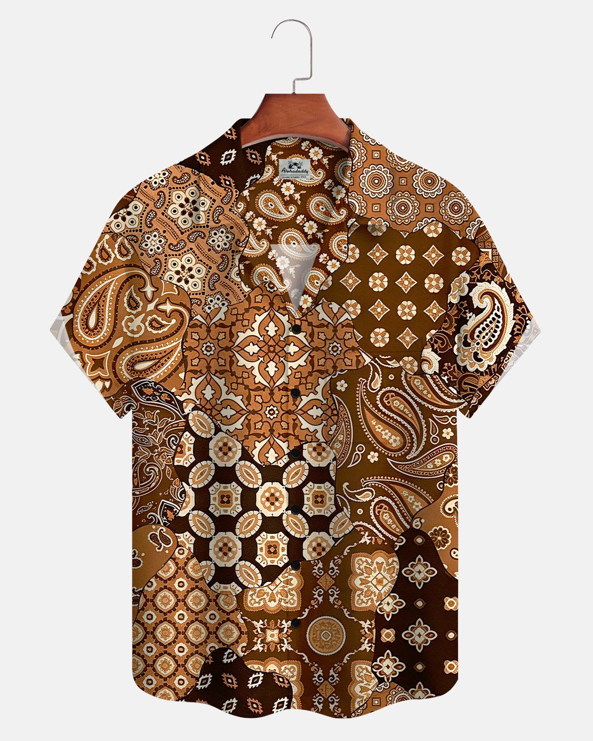 Alohadaddy® Casual Retro Ethnic Paisley Geometric Pattern Patchwork Men's Short-Sleeve Shirt