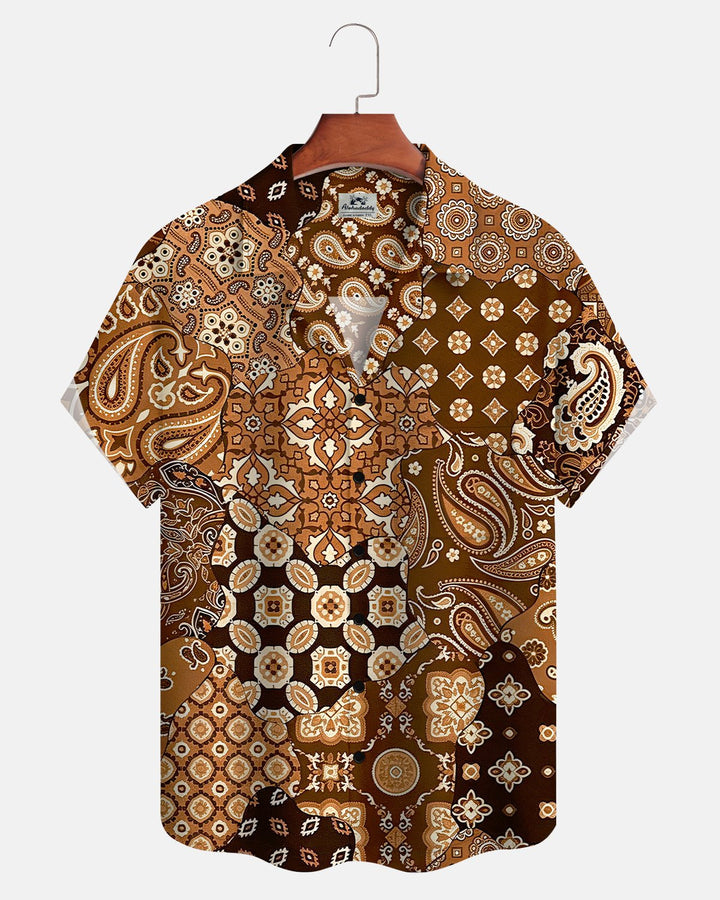 Alohadaddy® Casual Retro Ethnic Paisley Geometric Pattern Patchwork Men&