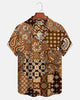 Alohadaddy® Casual Retro Ethnic Paisley Geometric Pattern Patchwork Men's Short-Sleeve Shirt