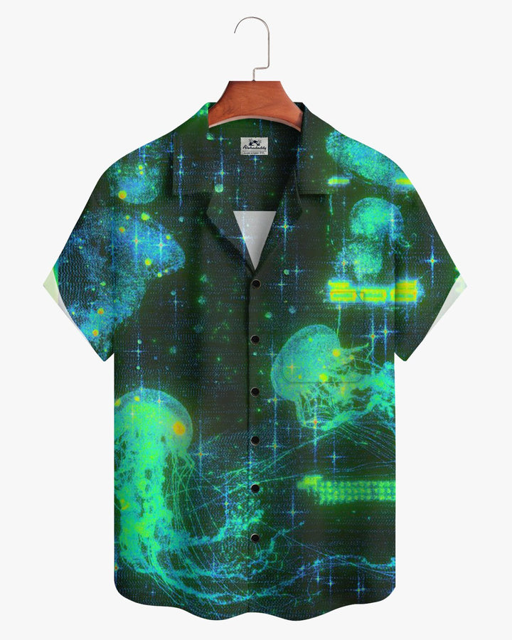 Alohadaddy® Casual Retro Jellyfish Glitch Art Pattern Men&