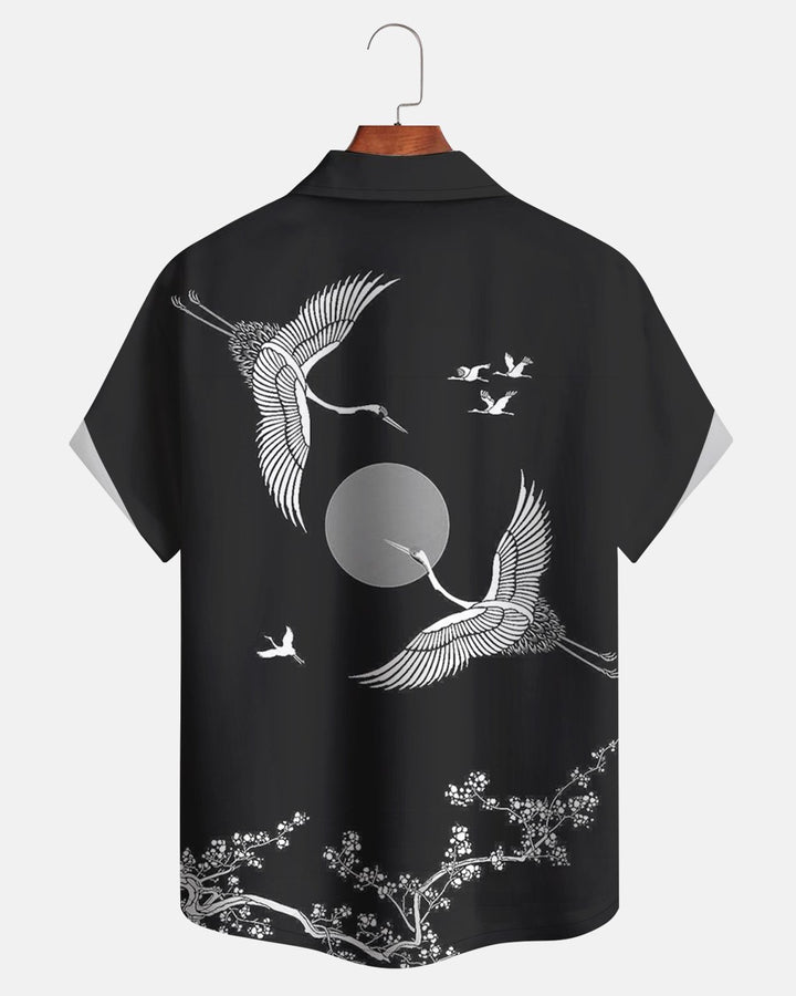 Alohadaddy® Casual Chinese Painting Style Crane And Plum Blossom Men&