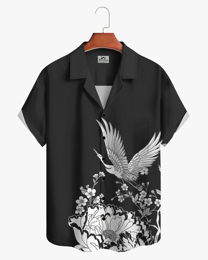 Alohadaddy® Casual Chinese Painting Style Crane And Flower Men&