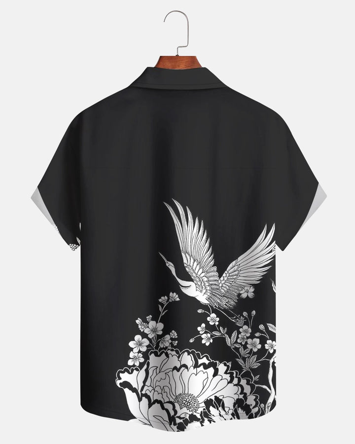 Alohadaddy® Casual Chinese Painting Style Crane And Flower Men&