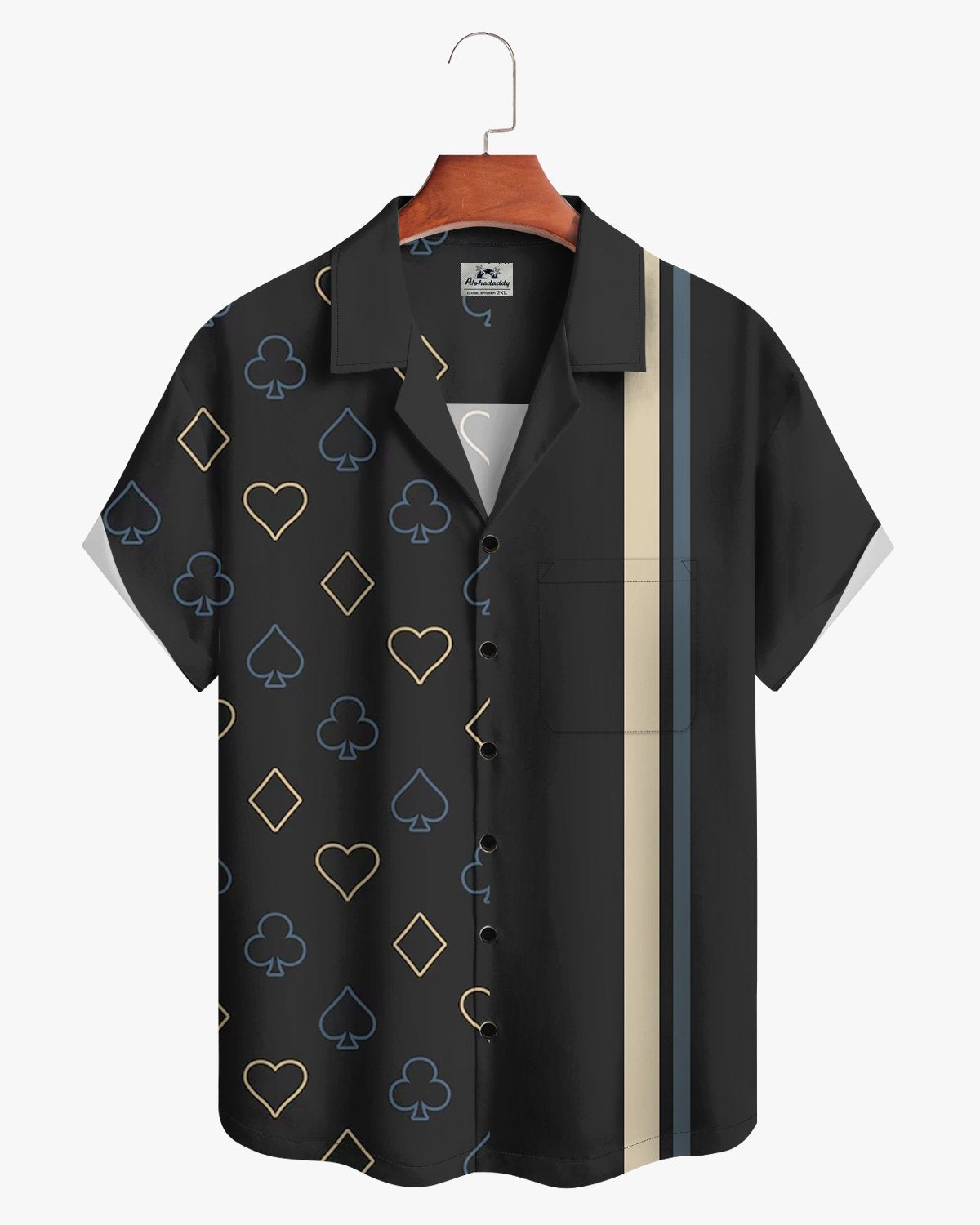 Alohadaddy® Casual Striped Playing Card Pattern Men's Short-Sleeved Shirt