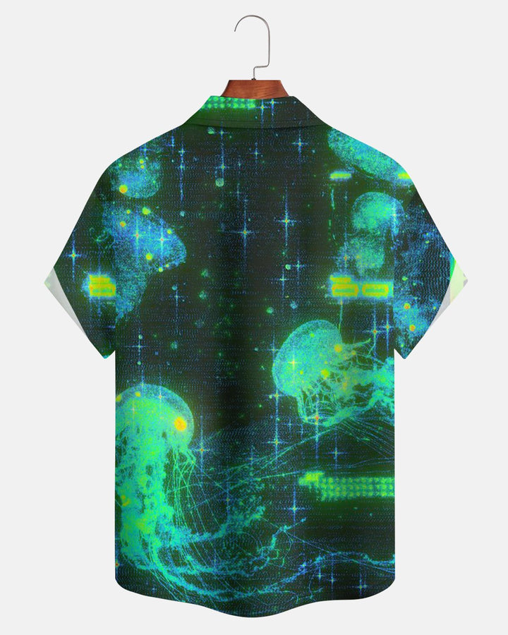 Alohadaddy® Casual Retro Jellyfish Glitch Art Pattern Men&