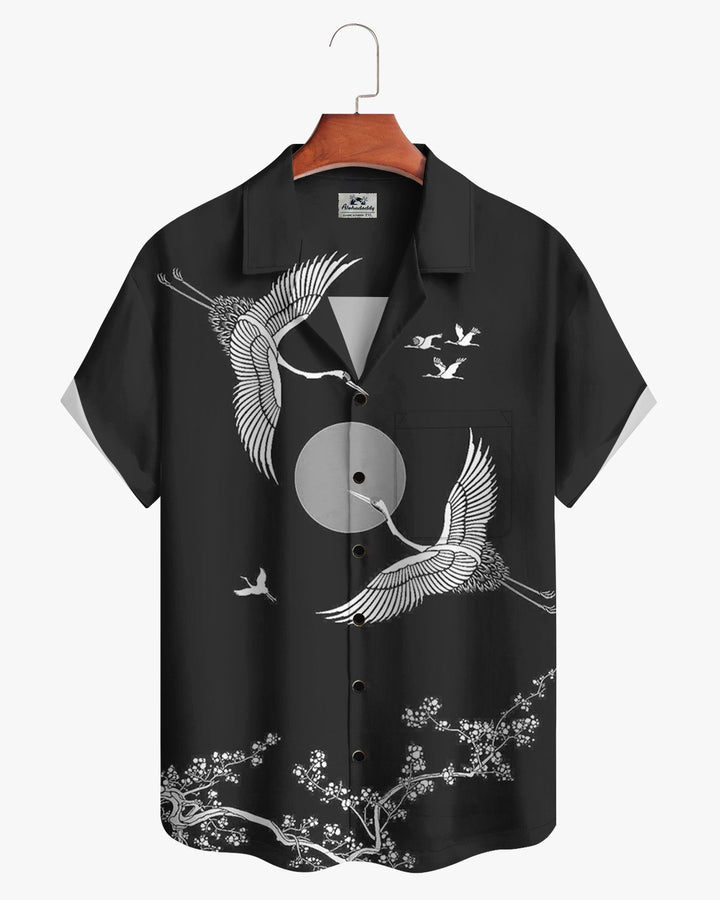 Alohadaddy® Casual Chinese Painting Style Crane And Plum Blossom Men&