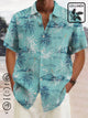 Alohadaddy Linen Hawaiian Coconut Tree Blue Print Chest Bag Shirt Plus Size Holiday Shirt