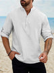 Alohadaddy Vintage Casual Basic Cotton Linen Long Sleeve Band Collar Shirts Breathable Comfortable Camp Shirts