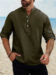 Alohadaddy Vintage Casual Basic Cotton Linen Long Sleeve Band Collar Shirts Breathable Comfortable Camp Shirts