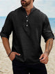 Alohadaddy Vintage Casual Basic Cotton Linen Long Sleeve Band Collar Shirts Breathable Comfortable Camp Shirts