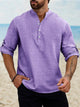Alohadaddy Vintage Casual Basic Cotton Linen Long Sleeve Band Collar Shirts Breathable Comfortable Camp Shirts