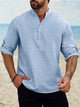 Alohadaddy Vintage Casual Basic Cotton Linen Long Sleeve Band Collar Shirts Breathable Comfortable Camp Shirts
