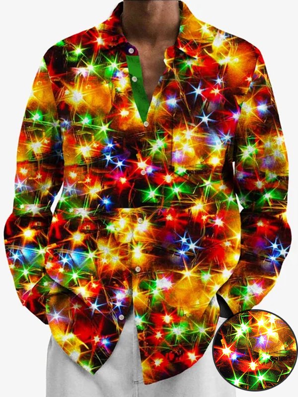Camisas de manga larga para hombre de neón dorado y navideño de Alohadaddy, camisas elásticas de talla grande con botones para disfraces de teatro
