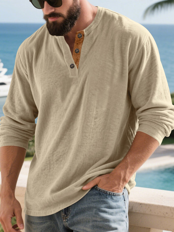 Alohadaddy® Corduroy Long Sleeve T-Shirt Simple Loose Casual Henley Men&
