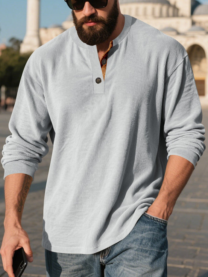 Alohadaddy® Corduroy Long Sleeve T-Shirt Simple Loose Casual Henley Men&