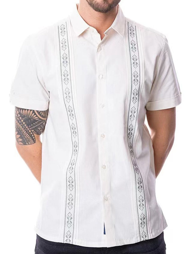 Alohadaddy® Lapel Embroidered Long Sleeve Henley Solid Color Loose Casual Men&