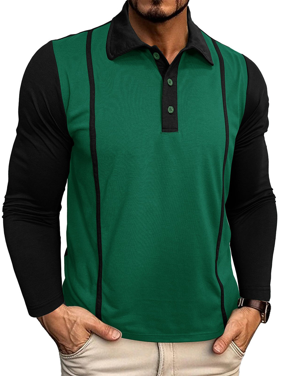 Alohadaddy® casual contrast lapel long-sleeved button-down Polo shirt for men