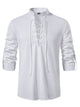 Alohadaddy® Men's Cotton Henley Long Sleeve Casual Beach Shirt Stand Collar European and American Drawstring Shirt