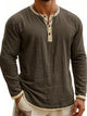 Alohadaddy® Men's Printed Two-Tone Henley 3-Button Men's Casual Long Sleeve Shirt