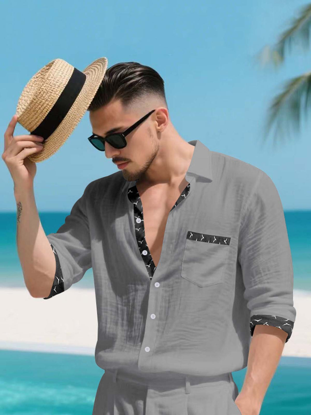 Alohadaddy® Linen Platform Lapel Long Sleeve Cardigan Shirt Vacation Casual Men&