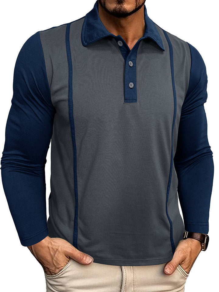 Alohadaddy® casual contrast lapel long-sleeved button-down Polo shirt for men